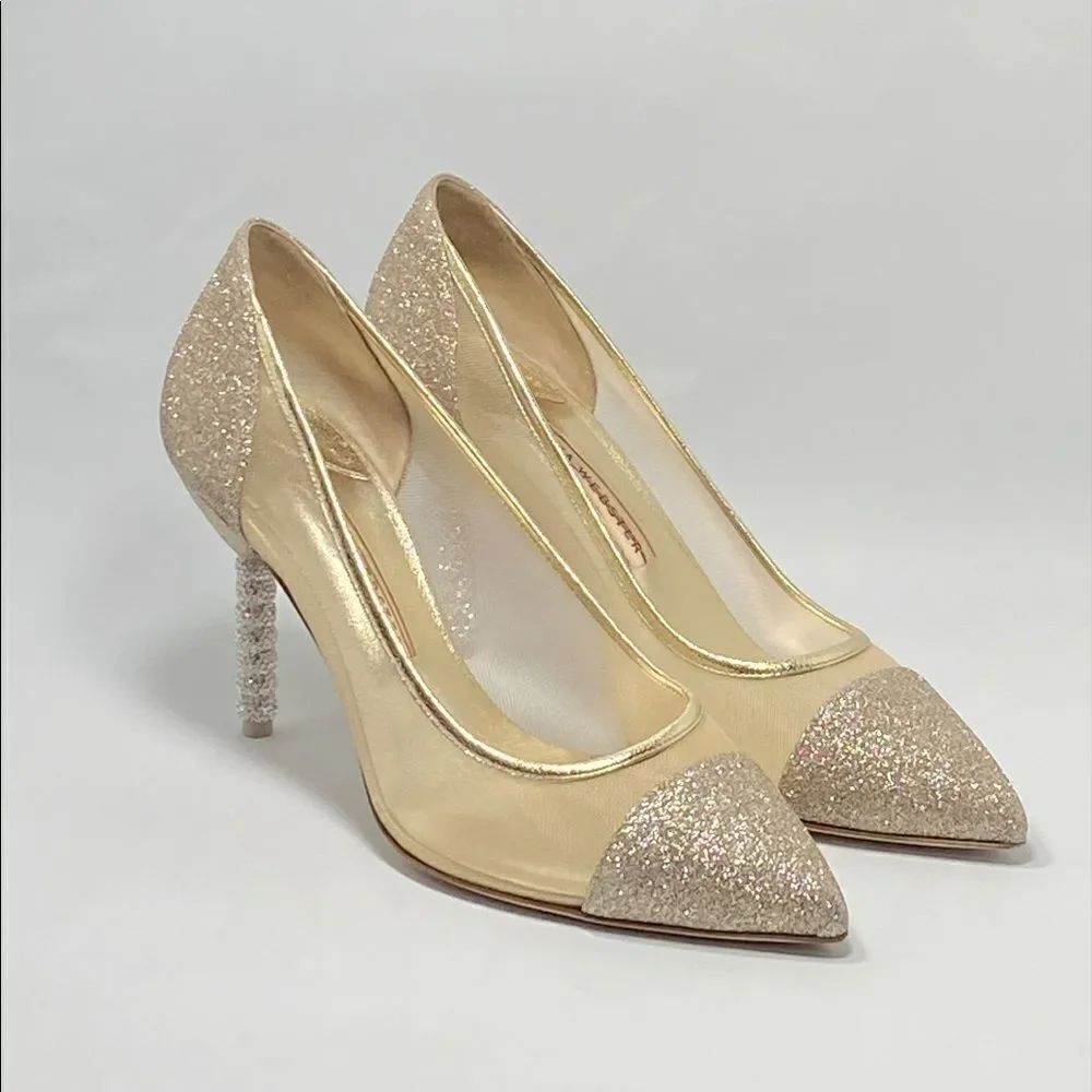 Sophia Webster Jasmine Embellished-Heel Metallic Pumps size 40